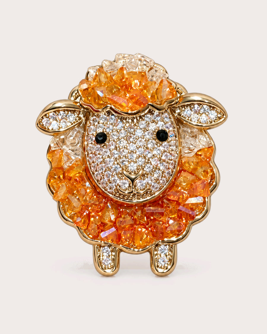 Mella Orange Crystal Sheep Brooch, front view