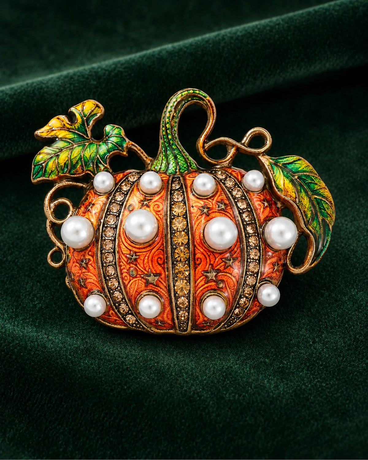 Nelli Pearl-Style Pumpkin Brooch in a product still life