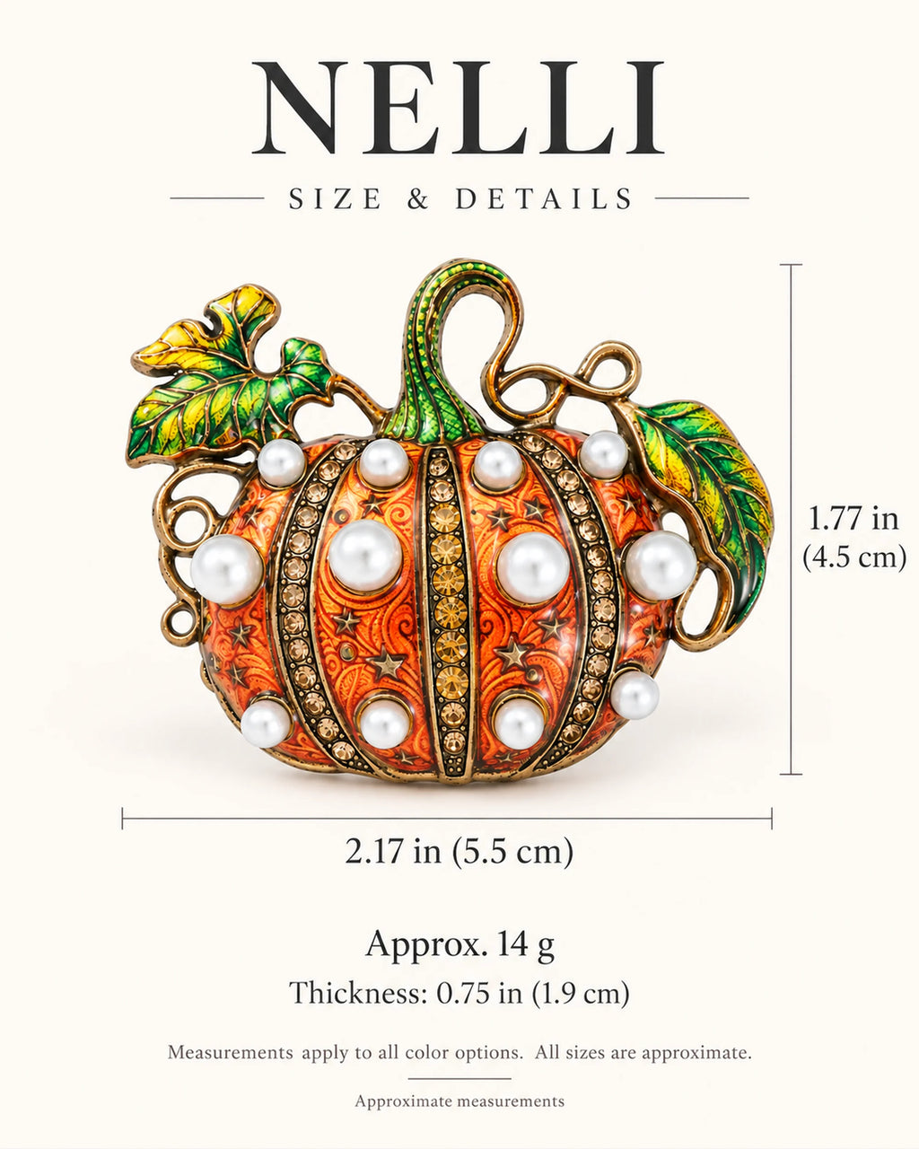 Nelli Pearl-Style Pumpkin Brooch size and weight guide