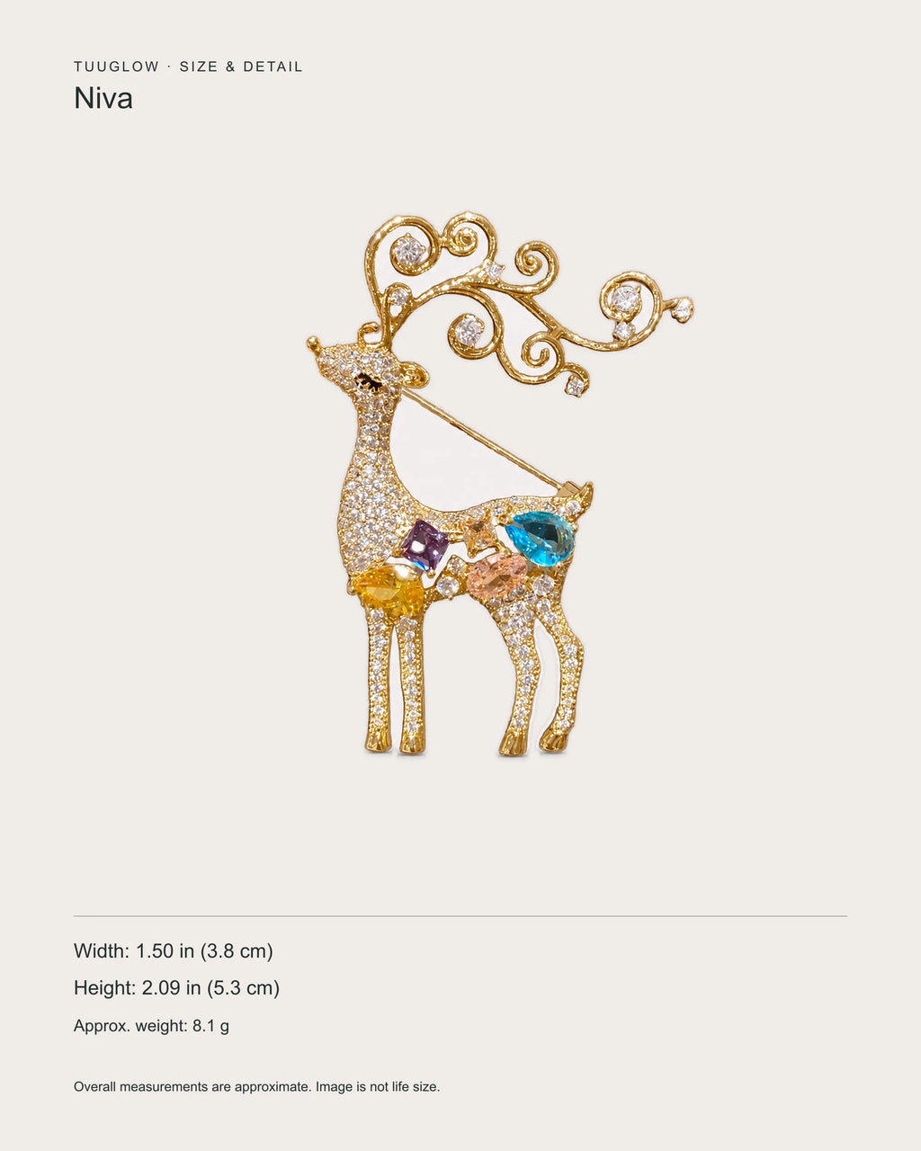 Niva overall dimensions: approx. 1.50 in W by 2.09 in H (3.8 by 5.3 cm), 8.1 g.