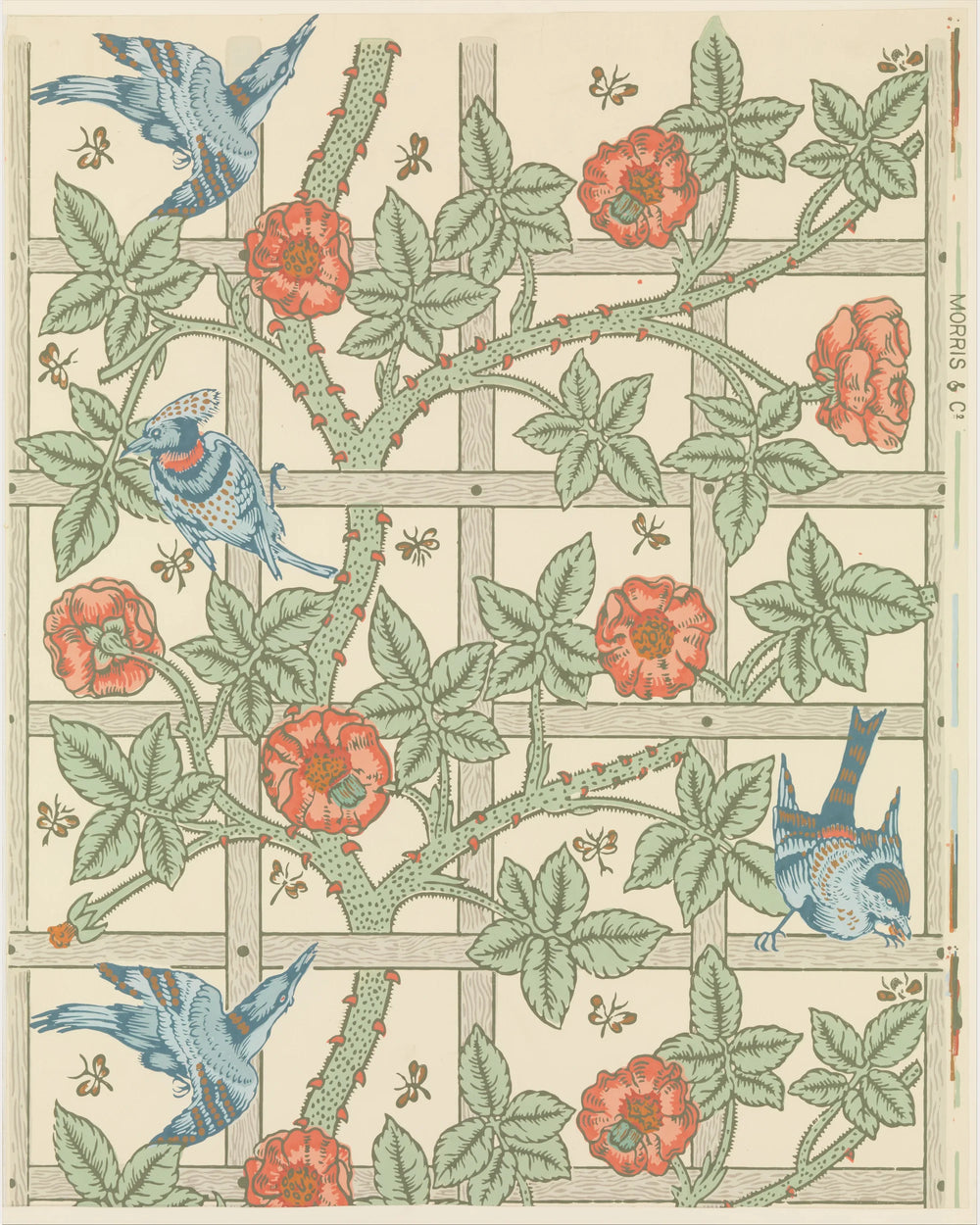 Birds within a rose trellis