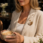 Odette Swan Crystal Brooch worn on black blazer