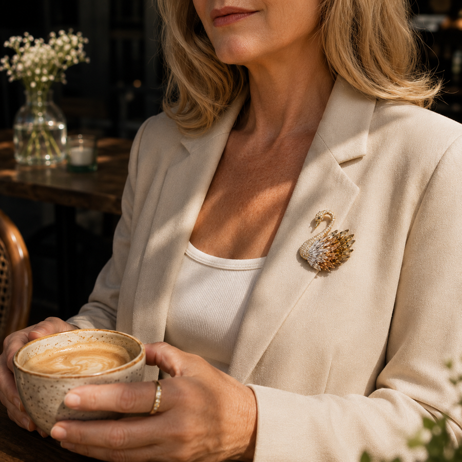 Odette Gold Crystal Swan Brooch
