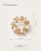 Olea Freshwater Pearl Wreath Brooch size guide showing approximately 3.6 by 3.6 centimetres and 11 grams