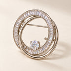 Oona Baguette Zircon Double-Loop Brooch in a complete oblique front product display.