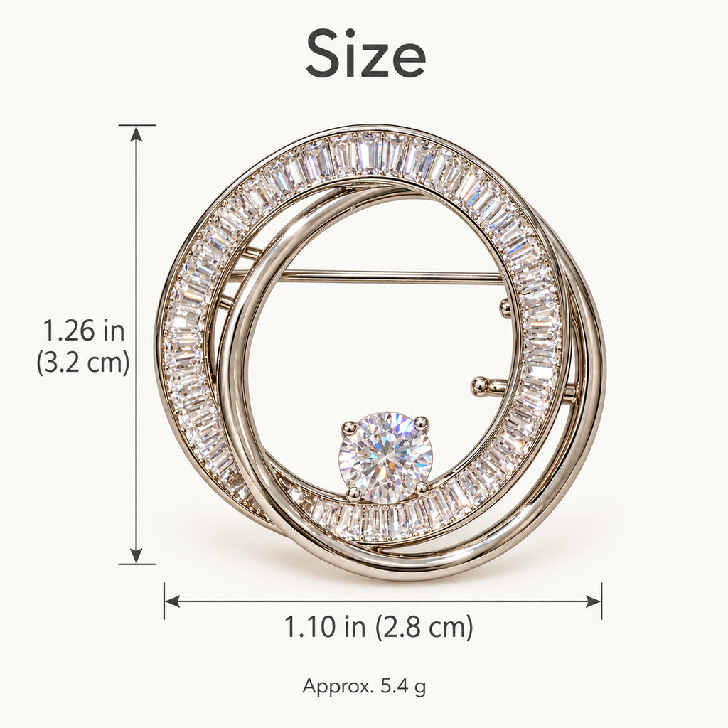 Oona Baguette Zircon Double-Loop Brooch overall size: Approx. 1.26 × 1.10 in (3.2 × 2.8 cm); approximately 5.4 g.