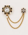 Ova Oval Beaded Lapel Chain Brooch in gold-tone finish; complete front view