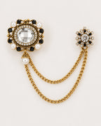 Ova Oval Beaded Lapel Chain Brooch in gold-tone finish; complete front view