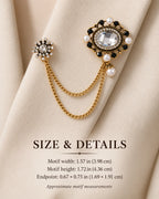 Ova Oval Beaded Lapel Chain Brooch in gold-tone finish; motif and endpoint dimensions
