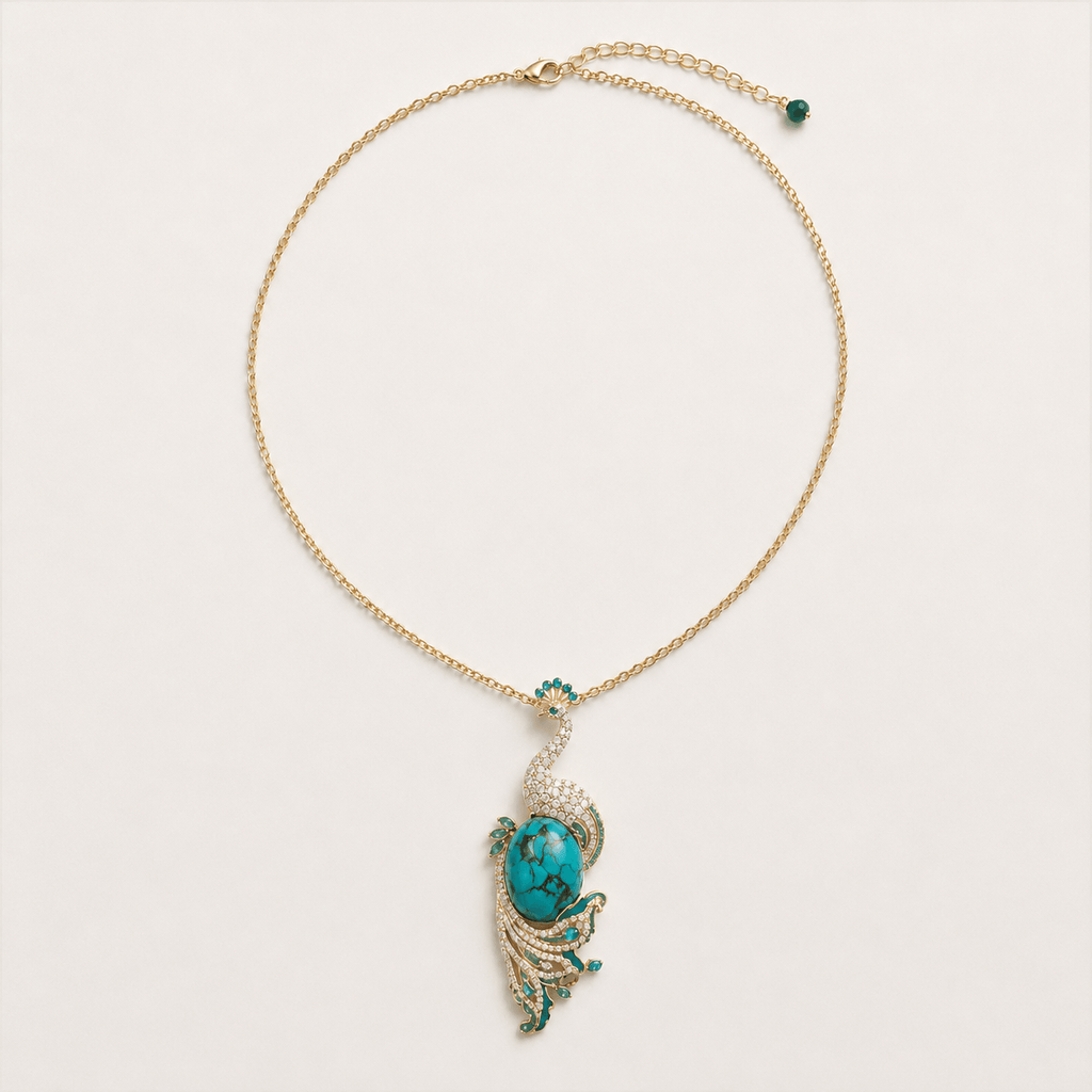 Pava Turquoise-Tone Peacock Pendant Necklace