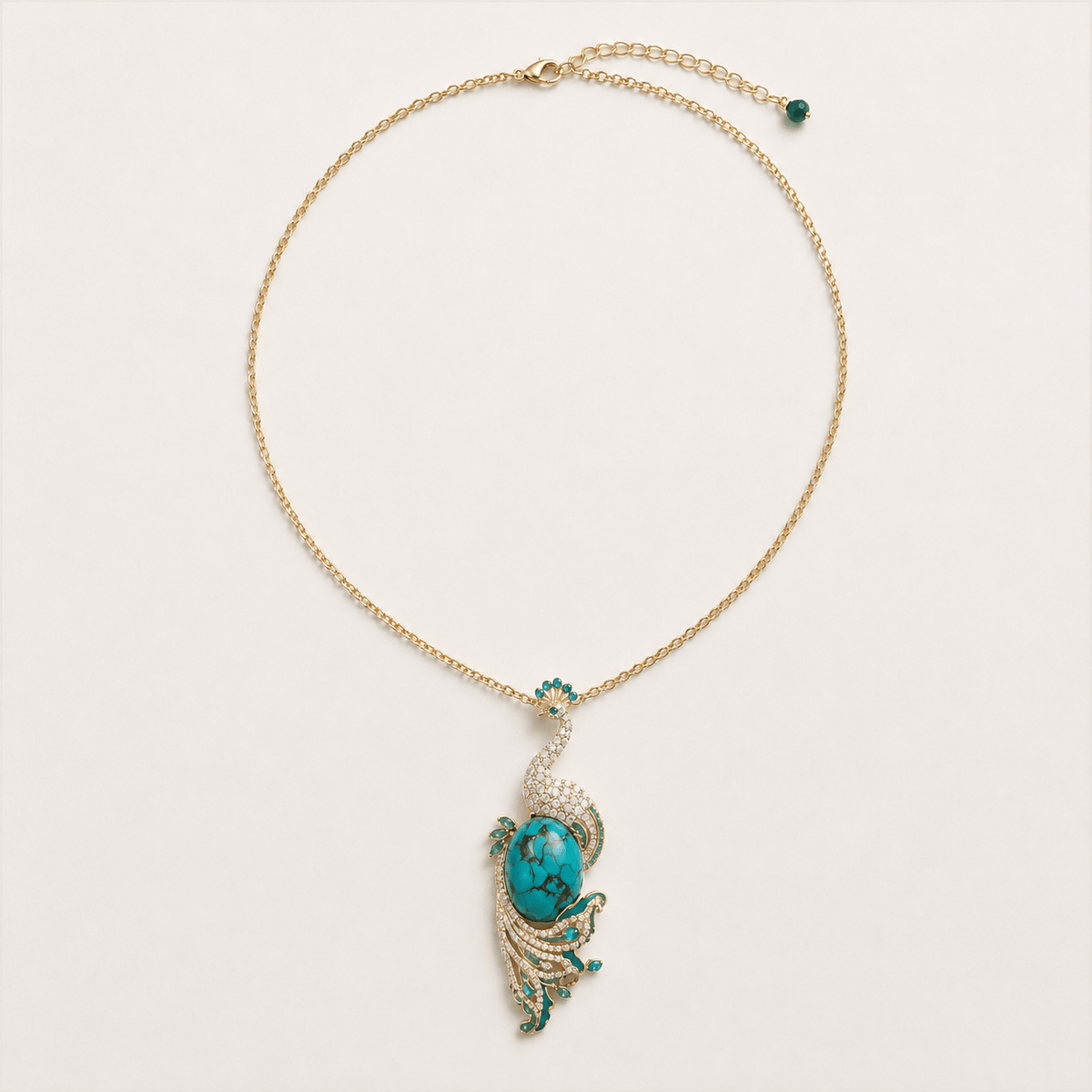 Pava Turquoise-Tone Peacock Pendant Necklace