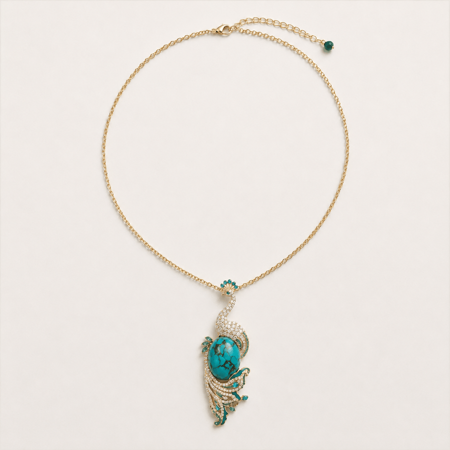 Pava Turquoise-Tone Peacock Pendant Necklace
