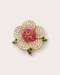 Pihla Pavé Flower Magnetic Brooch, Gold & Red, front product view