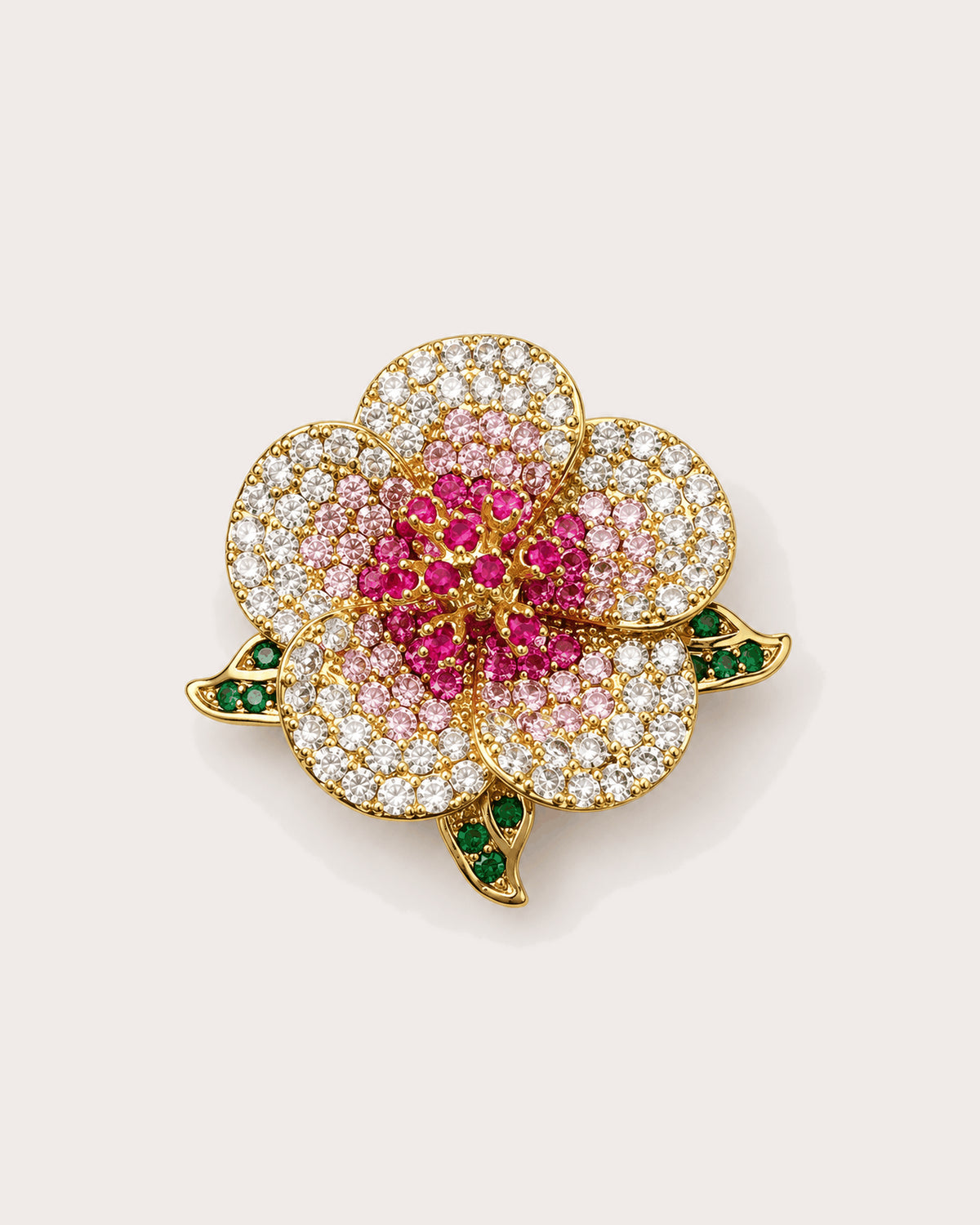Pihla Pavé Flower Magnetic Brooch, Gold & Red, front product view