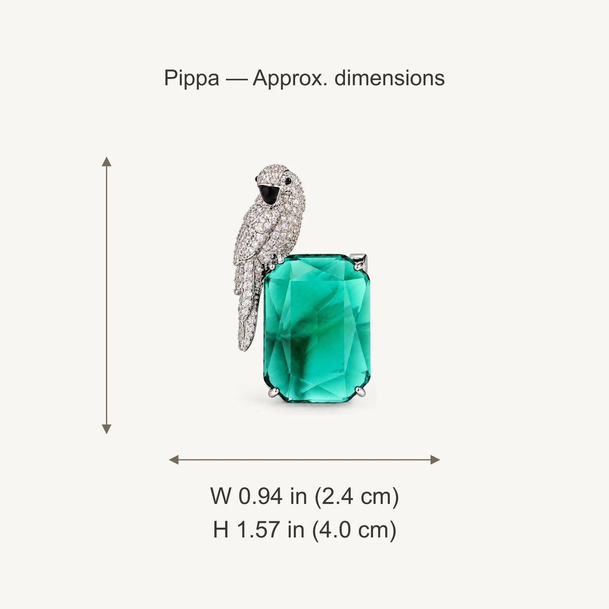 Pippa Faceted Parrot Brooch approximate width 0.94 in (2.4 cm) and height 1.57 in (4.0 cm)
