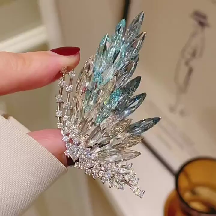 Siiri Marquise Fan Butterfly Brooch, Blue Ombré option in motion; silent square close-up.