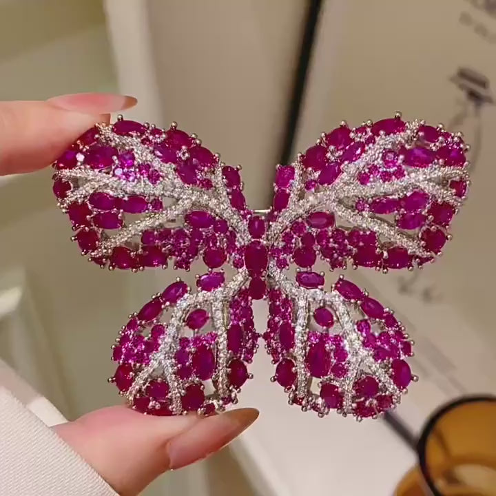Raisa red synthetic corundum butterfly brooch in motion