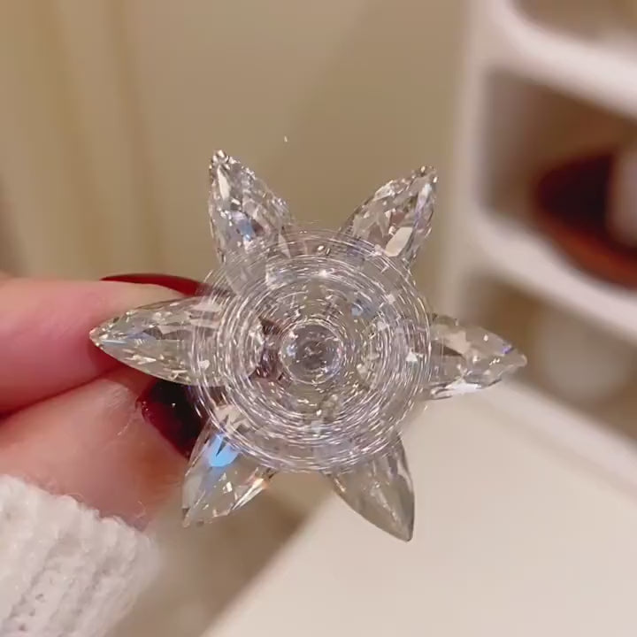 Nive K9 Crystal Rotating Snowflake Brooch in motion — Silver finish shown.