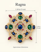 Ragna Multicolor Ornate Medallion Brooch — approximate width and height guide