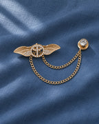 Rauha Winged Circle Lapel Chain Brooch in gold-tone finish — product still life