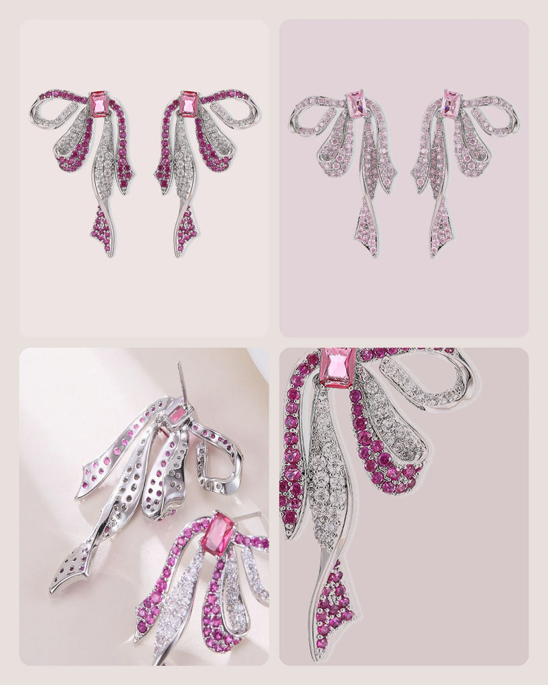 Four detail views of the Runa earrings showing both colours, front stones, back and silver post