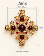 Rurik Red Lion Cross Brooch — approximate width and height guide