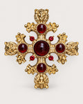 Rurik Red Lion Cross Brooch in gold tone & deep red, front product view