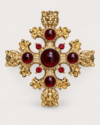 Rurik Red Lion Cross Brooch in gold tone & deep red, front product view