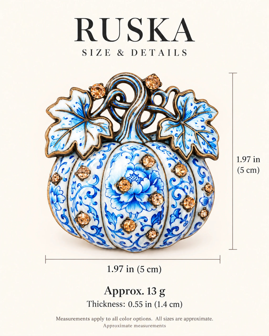 Ruska Patterned Pumpkin Brooch size and weight guide