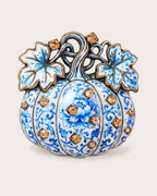 Ruska Patterned Pumpkin Brooch in Blue & White, front view