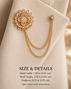 Ruusuke Filigree Flower Lapel Chain Brooch in gold-tone finish; motif and endpoint dimensions