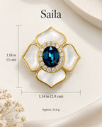 Saila Blue Shell Flower Magnetic Brooch size guide: 2.9 cm wide, 3 cm high, 15.6 g