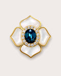 Saila Blue Shell Flower Magnetic Brooch, Gold & Midnight Blue, front product view