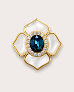 Saila Blue Shell Flower Magnetic Brooch, Gold & Midnight Blue, front product view