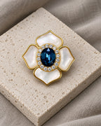 Saila Blue Shell Flower Magnetic Brooch, Gold & Midnight Blue, product still life