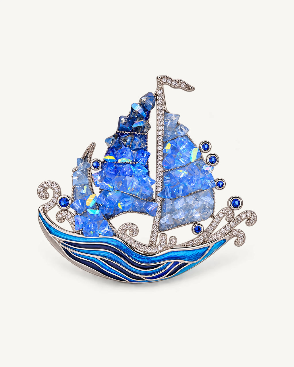 Seili Blue Sailboat Brooch — Blue front view