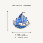 Seili Blue Sailboat Brooch approximate width 1.65 in (4.2 cm) and height 1.61 in (4.1 cm)