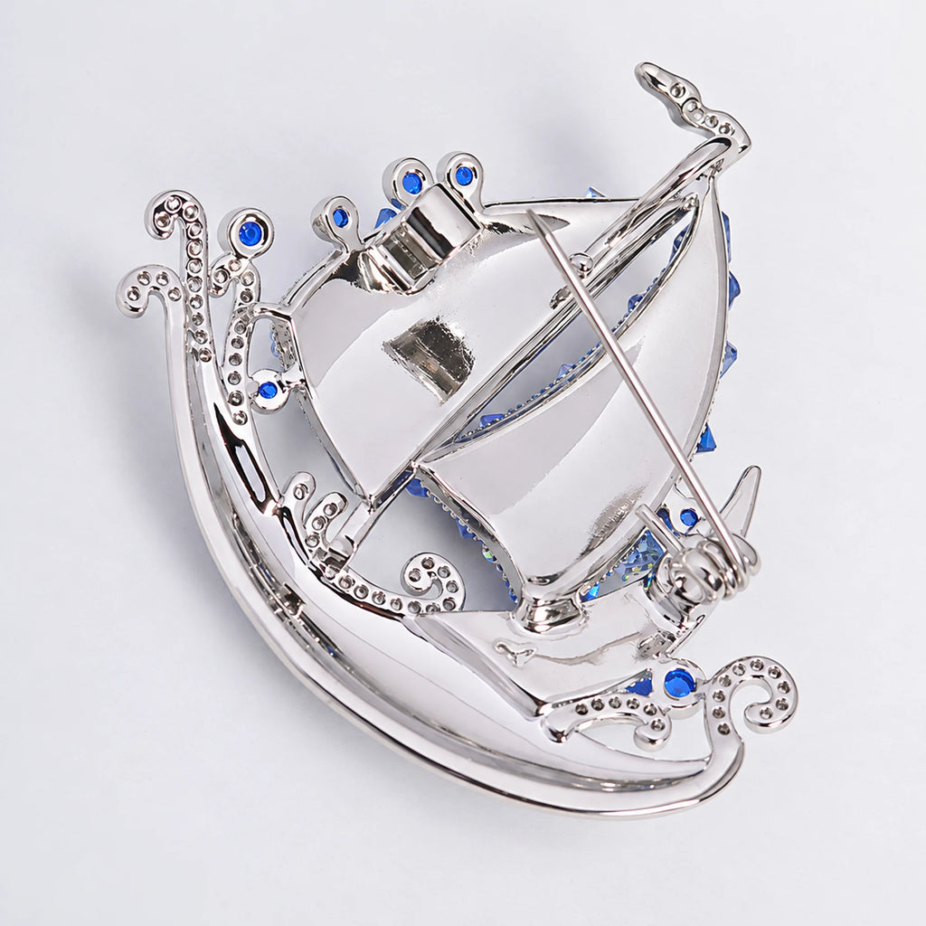 Seili Blue Sailboat Brooch — reverse and hinged pin clasp