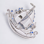 Seili Blue Sailboat Brooch — reverse and hinged pin clasp