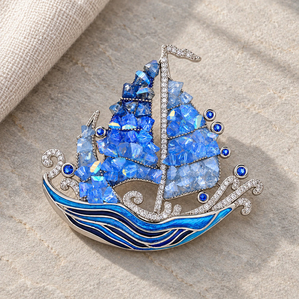 Seili Blue Sailboat Brooch — original product still life