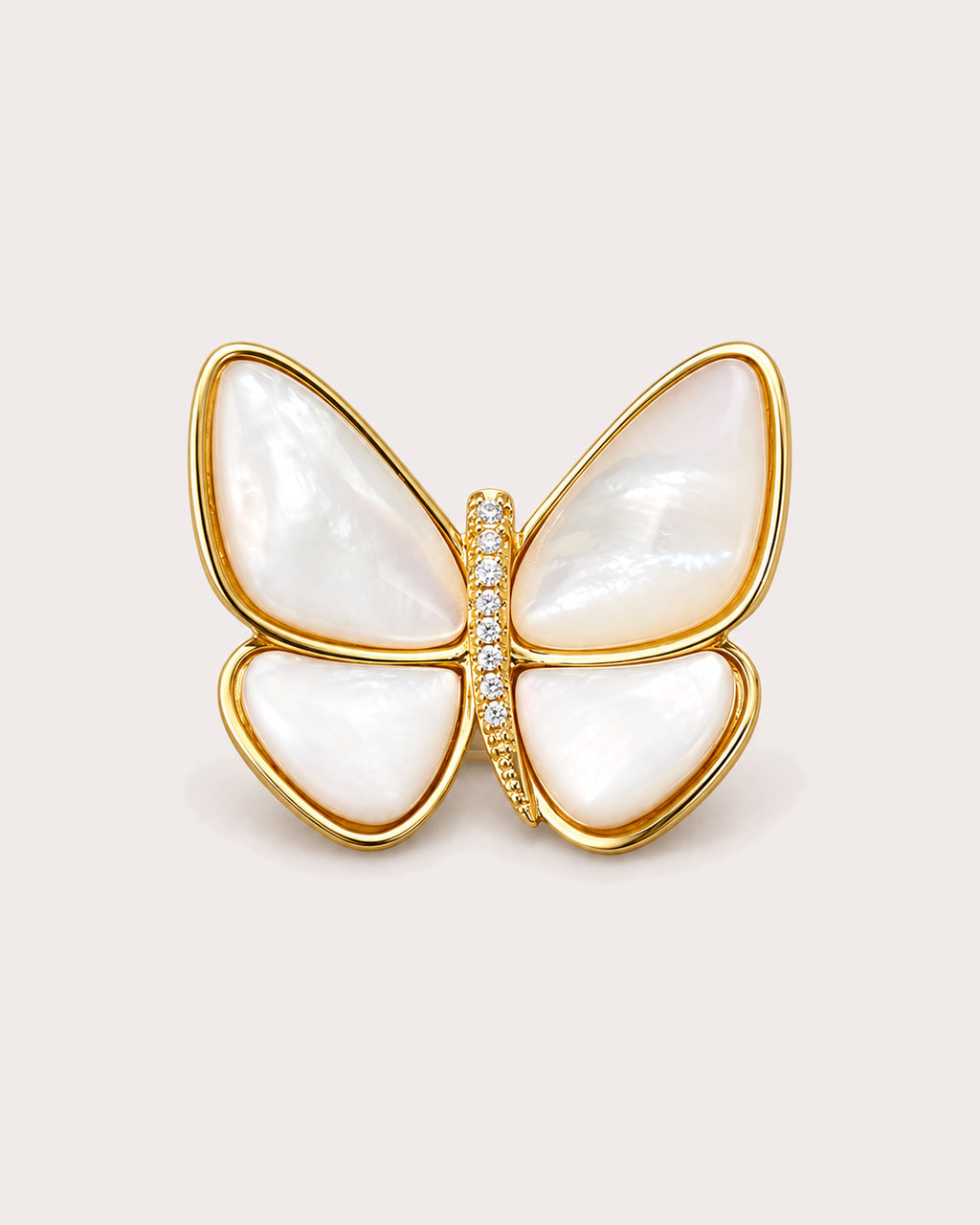 Siipi Shell Butterfly Magnetic Brooch, Gold & White, front product view