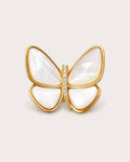Siipi Shell Butterfly Magnetic Brooch, Gold & White, front product view