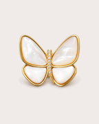 Siipi Shell Butterfly Magnetic Brooch, Gold & White, front product view