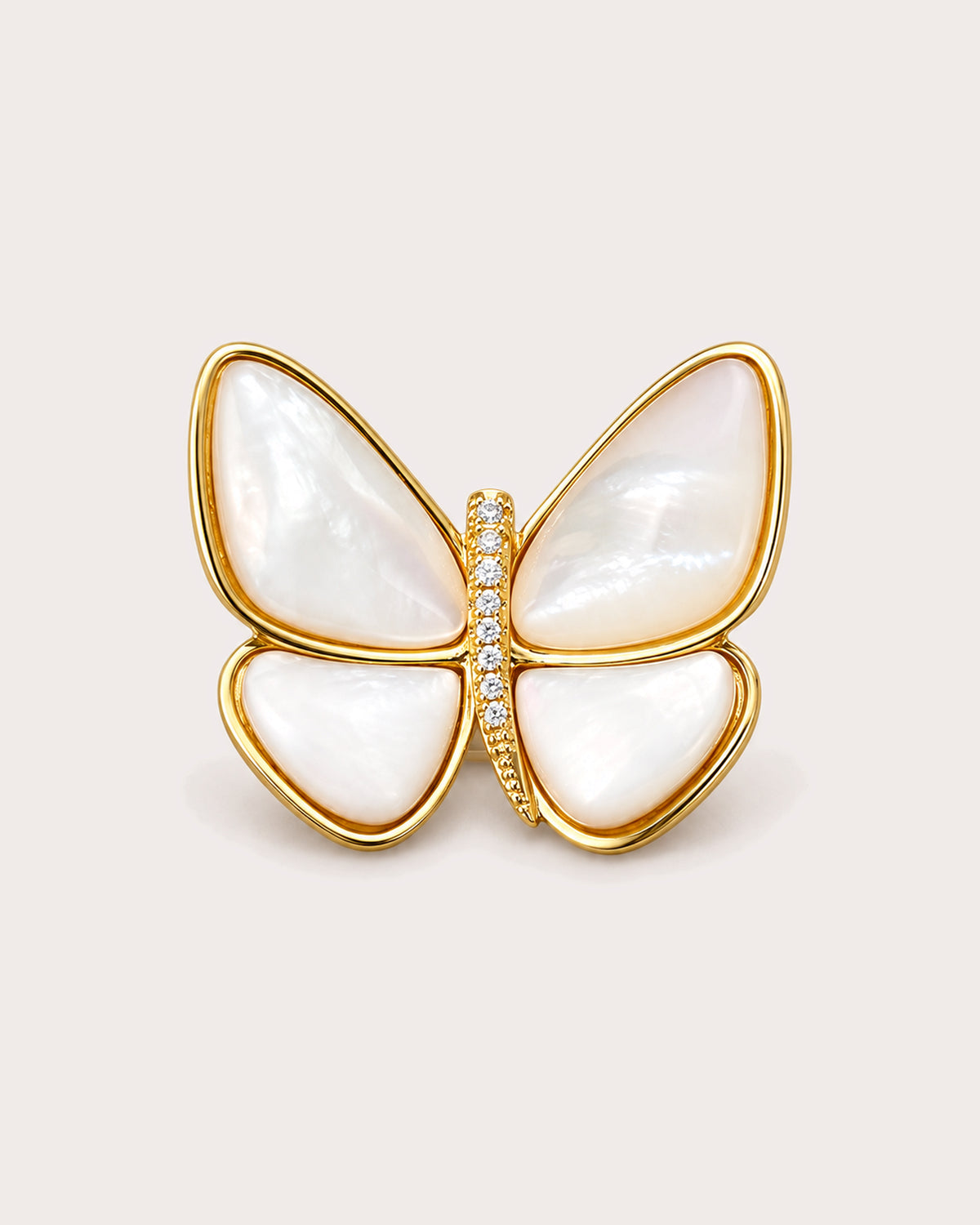 Siipi Shell Butterfly Magnetic Brooch, Gold & White, front product view