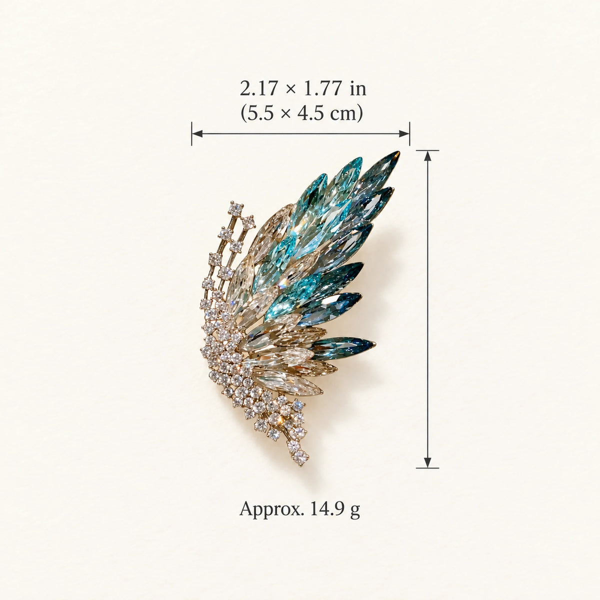 Siiri Marquise Fan Butterfly Brooch size: approximately 2.17 by 1.77 inches (5.5 by 4.5 centimetres), 14.9 grams.