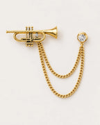 Sointu Trumpet Lapel Chain Brooch in gold-tone finish; complete front view