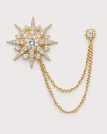 Stella Starburst Lapel Chain Brooch in gold-tone finish — product-only front view