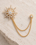 Stella Starburst Lapel Chain Brooch in gold-tone finish — second product display