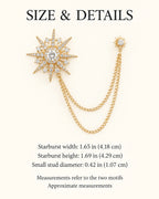 Stella Starburst Lapel Chain Brooch in gold-tone finish — verified dimensions guide