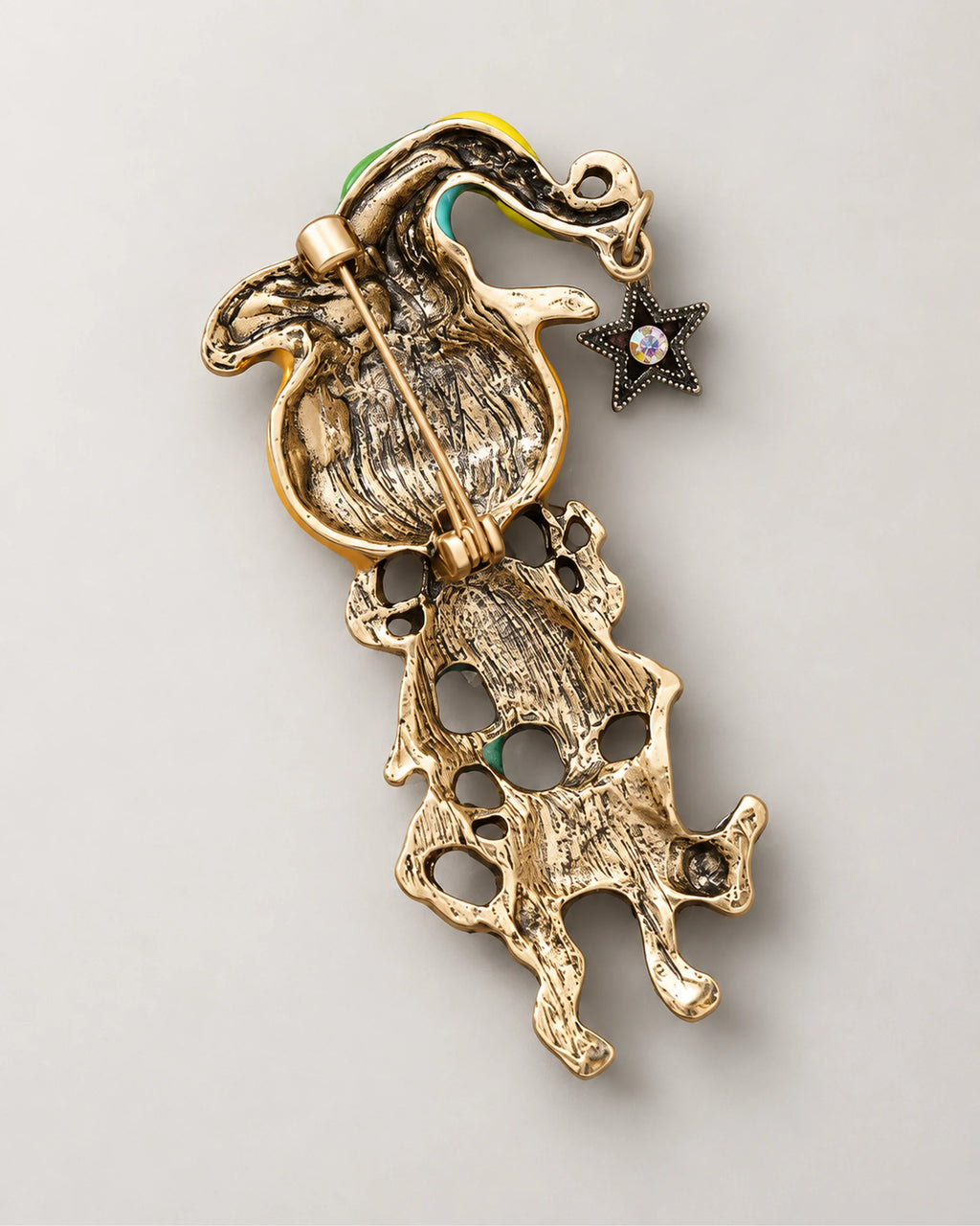Taika Pumpkin Witch Brooch reverse showing the pin fastening